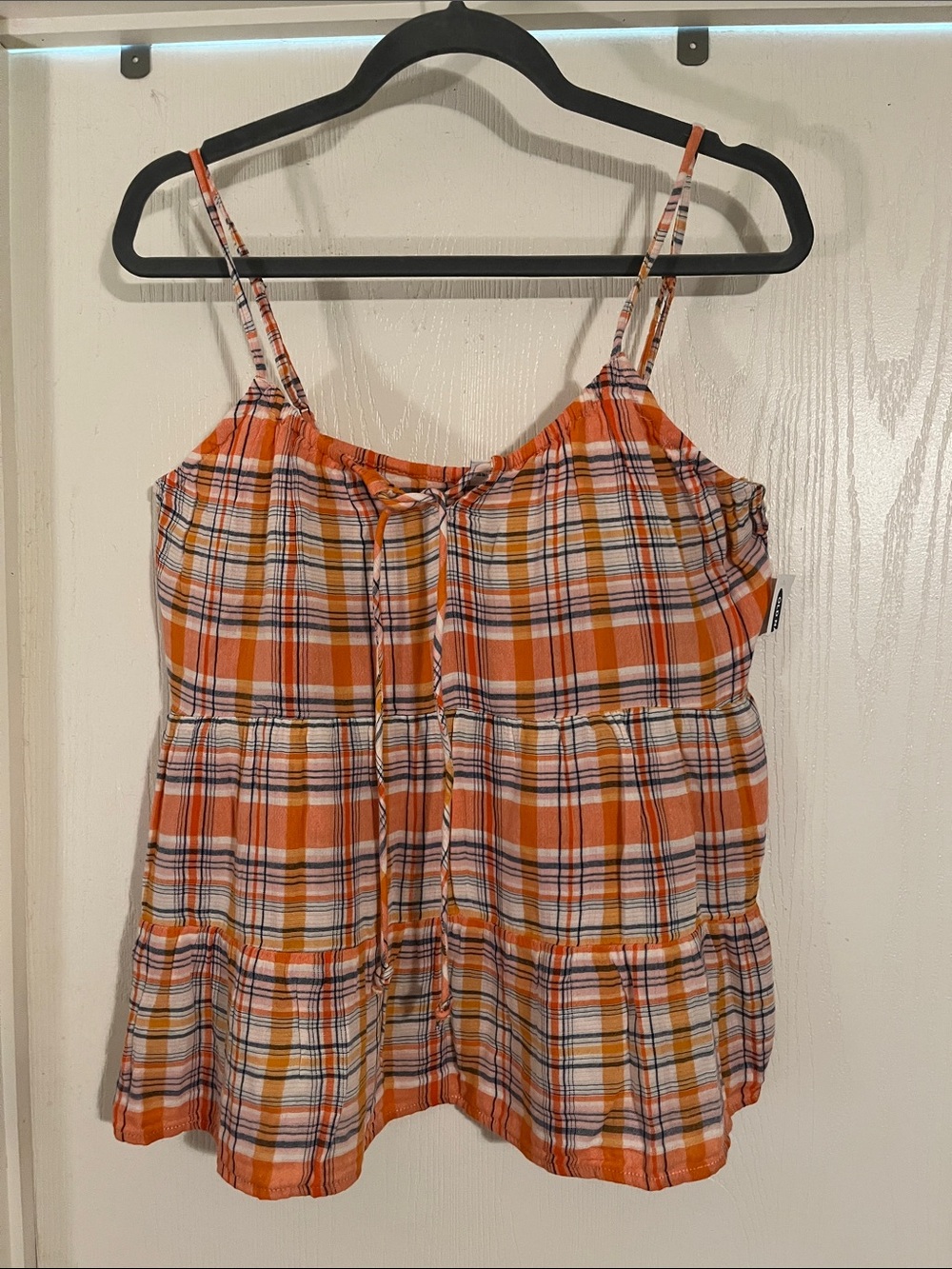 Old Navy Orange Plaid Tiered Spaghetti-Strap Tank Top NWT Large